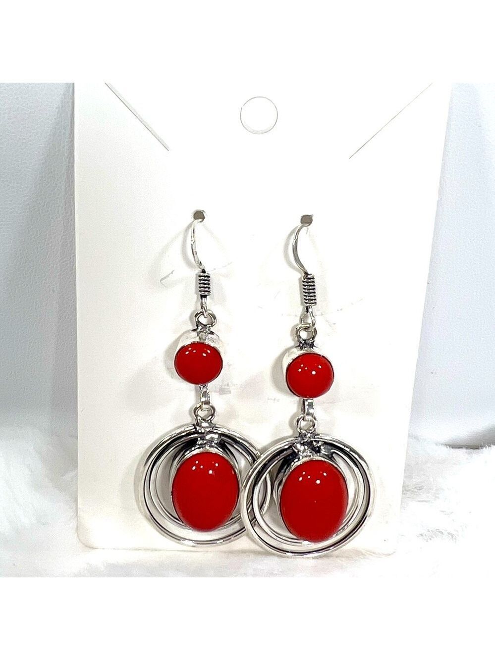 Coral 🪸 synthetic stone 925 Earrings